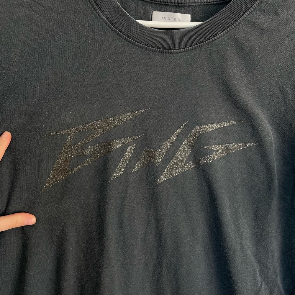 Anine Bing Gray Glitter Tee Shirt Short Sleeve Top Charcoal Unisex Large L - Picture 4 of 12